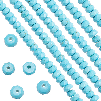 1 Strand  Natural Howlite Beads Strands, Dyed & Heated, Faceted Rondelle, Turquoise, 6x3mm, Hole: 1mm, about 119pcs/strand, 15.51 inch(39.4cm)