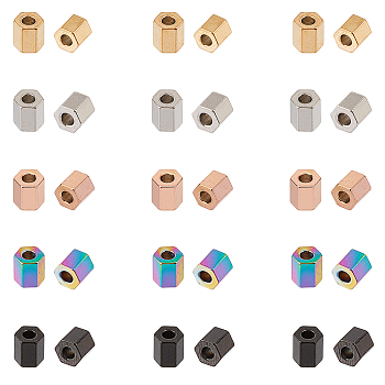 Unicraftale Vacuum Plating 304 Stainless Steel Spacer Beads, Hexagon, Mixed Color, 4.5x4.5x4mm, Hole: 1.8mm, 5 colors, 10pcs/color, 50pcs/box
