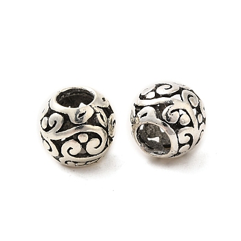 Tibetan Style Alloy European Beads, Large Hole Beads, Round, Antique Silver, 10mm, Hole: 4mm