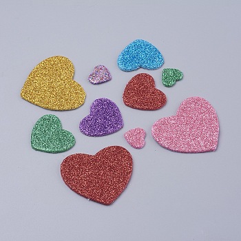 Glitter Colorful Sheets of Foam Paper Sticker, Heart, Mixed Color, 13~42x15~48x2mm, about 7g/bag