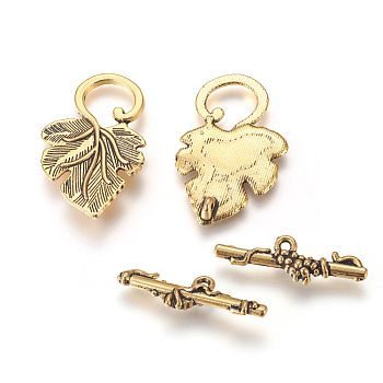 Alloy Toggle Clasps, Cadmium Free & Nickel Free & Lead Free, Leaf, Antique Golden, Toggle: 36x22x4.5mm, Hole: 1.5mm, Bar: 24x7x4.5mm