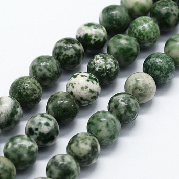 Natural Green Spot Jasper Beads Strands, Round, 4mm, Hole: 0.6mm, about 4mm, Hole: 0.6mm, about 85~88pcs/strand,  14.76 inch(37.5cm)