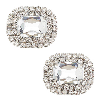 Alloy Rhinestone Shoe Decorations, Rectangle Octagon ShoE Buckle Clips, Crystal, 35x42.5x12.5mm