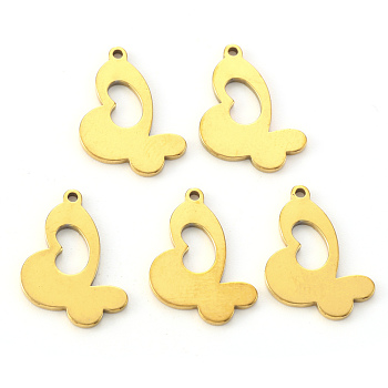 Vacuum Plating 304 Stainless Steel Pendants, Laser Cut, Butterfly, Golden, 18x11x1mm, Hole: 1.2mm