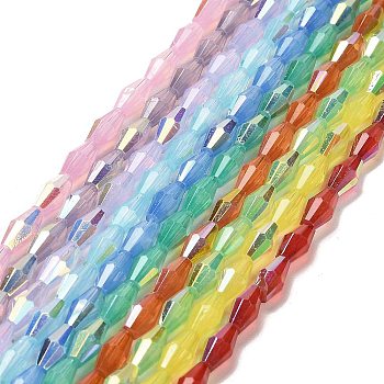 Baking Painted Glass Beads Strands, Imitation Opalite, Faceted, AB Color, Bicone, Mixed Color, 4x8mm, Hole: 0.9mm, about 67pcs/strand, 22.44''(57cm)