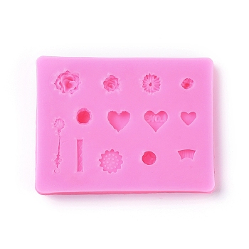 Food Grade Silicone Molds, Fondant Molds, For DIY Cake Decoration, Chocolate, Candy, UV Resin & Epoxy Resin Jewelry Making, Mixed Shapes, Deep Pink, 70x92x10mm, Inner Diameter: 6~27x5~14mm