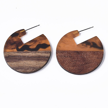 Transparent Resin & Walnut Wood Stud Earrings(EJEW-T010-01)-2