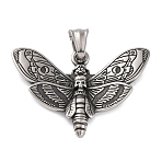 304 Stainless Steel Pendants, Butterfly with Skull Charm, Antique Silver, 30x42.5x4.5mm, Hole: 5x9mm(STAS-P372-01AS)