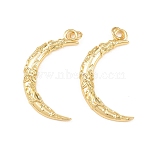 Brass Pendants, Moon with Flower Charms, Long-Lasting Plated, Rack Plating, Lead Free & Cadmium Free, Real 18K Gold Plated, 33.5x20.5x3mm, Hole: 3mm(KK-C162-024G)