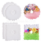 4Pcs 2 Styles Silicone Molds, Coaster Molds, Gesso Resin Casting Molds, White, Mixed Shapes, 120~132x122~125x12~12.5mm, Hole: 22~24x15.5mm, 2pcs/style(DIY-TA0011-44)