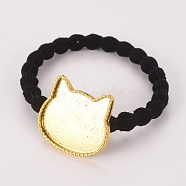 Elastic Kitten Hair Ties, Ponytail Holder, with Zinc Alloy Cabochon Settings, For DIY Epoxy Resin, Cat Silhouette  Shape, Light Gold, Tray: 20x24.5mm, 43mm(OHAR-WH0016-07A)