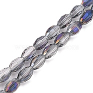 Electroplate Glass Beads Strands, Half Plated, Faceted, Oval, Mauve, 6x4mm, Hole: 1mm, about 72pcs/strand, 16 inch(X-EGLA-J013-4x6mm-H04)