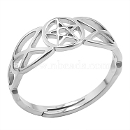 Adjustable Stainless Steel Star with Sailor's Knot Ring for Women, Stainless Steel Color, Inner Diameter: 17mm(FIND-PW0011-028P)