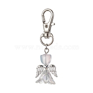 Angel Glass Pendant Decorations, with Alloy Swivel Lobster Claw Clasps, Clear, 63mm(HJEW-JM01627-03)