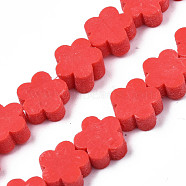 Handmade Polymer Clay Bead Strands, Flower, Red, 9~10x9~10x4~4.5mm, Hole: 1.6mm, about 36~40pcs/strand, 13.58 inch~14.57 inch(34.5~37cm)(CLAY-N011-023-01E)