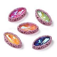 Sew on Rhinestone, Mocha Fluorescent Style,  Glass Rhinestone, with Brass Findings, Garments Accessories, Horse Eye, Mixed Color, Plum, 17.5x9.5x5.5mm, Hole: 0.8mm(RGLA-P033-F02-08)