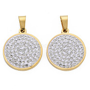 201 Stainless Steel Pendants, with Crystal Rhinestone and Stainless Steel Snap On Bails, Flat Round, Golden, 23x20x3mm, Hole: 3x7mm(STAS-N095-038G)