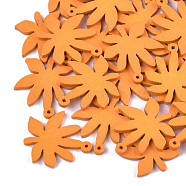 Painted Poplar Wood Pendants, Leaf, Orange, 32x30x3mm, Hole: 1.5mm(WOOD-S045-066G)