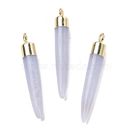 Natural Blue Lace Agate Brass Pendants, Cadmium Free & Lead Free, Bullet Shaped, Light Gold, 33~37x4~5mm, Hole: 2mm(G-B025-02LG-02)
