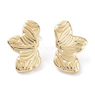 304 Stainless Steel Stud Earrings, Leaf, Real 14K Gold Plated, 25x16mm(EJEW-H115-02G)
