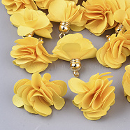 Cloth Pendant Decorations, with Acrylic Findings, Flower, Gold, 25~30x28~35mm, Hole: 2mm(FIND-P026-D22)