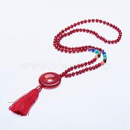 Natural Agate Beaded Necklaces, with Tassel Pendants, 30.7 inch~32.3 inch(78cm~82cm)(NJEW-P159-02)
