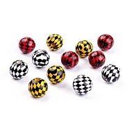 Spray Painted Natural Wood Beads, Round with Rhombus Pettern, Mixed Color, 15.5mm, Hole: 3~5mm(WOOD-P015-B)