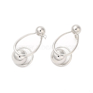 Brass Teardrop with Ball Dangle Stud Earrings for Women, Platinum, 34x17mm(EJEW-D065-06P)