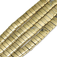 Electroplate Non-magnetic Synthetic Hematite Multi-Strand Links, 2 Hole, for Tile Elastic Bracelets Making, Rectangle, Real 18K Gold Plated, 5x2x2.5mm, Hole: 0.9mm, about 160~166pcs/strand, 15.75 inch(40cm)(G-S352-80B-01)