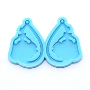 Teardrop with Lady Silicone Pendant Molds, Resin Casting Molds, For UV Resin, Epoxy Resin Jewelry Making, Blue, 41x58x5mm(DIY-WH0175-49)