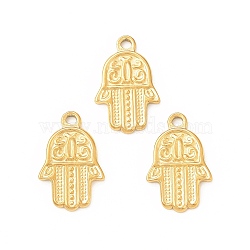 304 Stainless Steel Pendants, Hamsa Hand/Hand of Miriam, Real 18K Gold Plated, 18.5x12x1.5mm, Hole: 1.6mm(STAS-A075-06G)