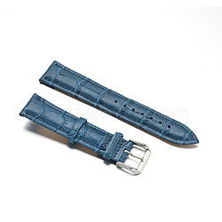 Leather Watch Bands, with 304 Stainless Steel Clasps, Steel Blue, 92~125x20x4.6~5mm(WACH-F017-04C)