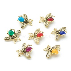Brass Micro Pave Cubic Zirconia Links Connectors, with Mixed Color Glass, Bees, Golden, Clear, 26x32x6mm, Hole: 3x2mm(ZIRC-I050-05B)