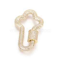 Brass Micro Pave Clear Cubic Zirconia Screw Carabiner Lock Charms, for Necklaces Making, Key, Golden, 35.5x22.5x7.5mm(ZIRC-L085-09G)