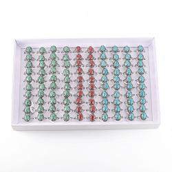Synthetic Turquoise Rings, with Rhinestone and Alloy Findings, Mixed Size, Platinum, Oval, 16~19mm, 100pcs/box(G-S242-02-B)