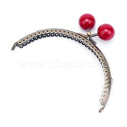 Iron Purse Frames Handles, Kiss Clasp Locks, with Round Acrylic Beads, Arch, Antique Bronze, Dark Red, 71x85x11mm, Hole: 1.5mm, Bead: 20mm(FIND-T008-194AB-C12)
