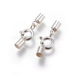 925 Sterling Silver Spring Ring Clasps, with Cord Ends, Silver, 19mm, Inner Size: 2mm(STER-G019-D-08S)