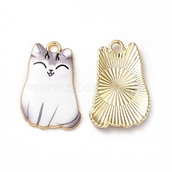 Alloy Enamel Pendants, Cadmium Free & Nickel Free & Lead Free, Golden, Cat Charms, White, 25x16x3mm, Hole: 1.8mm(X-ENAM-M046-12G-D)