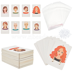 Elite 112Pcs Rectangle with Girl Pattern Paper Earring Display Cards, with 112Pcs OPP Cellophane Bags, 230Pcs Plastic Ear Nuts, for DIY Earring Display Holder, Mixed Color, Cards: 9x6x0.03cm, Hole: 5mm and 1mm(DIY-PH0013-45)