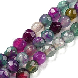 Natural Agate Beads Strands, Faceted Round, Dyed & Heated, Magenta, 4mm, Hole: 0.8mm, about 91pcs/strand, 14.57 inch(37cm)(X-G-Q1000-01D)