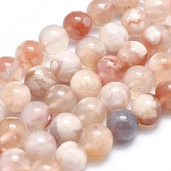 Natural Cherry Blossom Agate Beads Strands, Round, 8.5~9mm, Hole: 0.7mm, about 47pcs/strand, 15.5 inch(39.5cm)(X-G-I213-23-8mm)