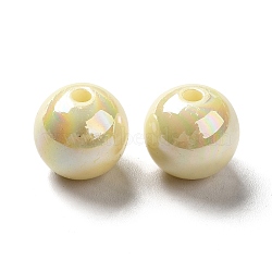 Opaque Acrylic Beads, AB Color Plated, Round, Dark Khaki, 9.5~10mm, Hole: 2mm, about 940pcs/500g(OACR-L013-021A)