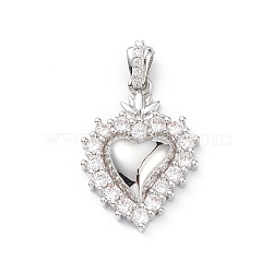 Rack Plating Brass Micro Pave Clear Cubic Zirconia Pendants, Sacred Heart Charms, Long-Lasting Plated, Cadmium Free & Lead Free, Platinum, 20x14x3.5mm, Hole: 2x3mm(KK-L155-64P)