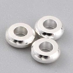 Brass Beads, Long-Lasting Plated, Flat Round, 925 Sterling Silver Plated, 3.2x1.2mm, Hole: 1.5mm(KK-O133-317A-S)