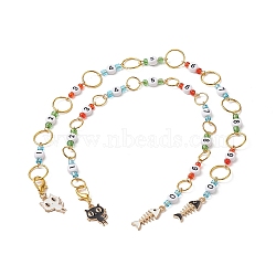 Acrylic Number Bead Knitting Row Counter Chains, with Glass Beads and Alloy Enamel Pendants, Cat & Fishbone, Mixed Color, 36.5cm, 2pcs/set(HJEW-JM00884)