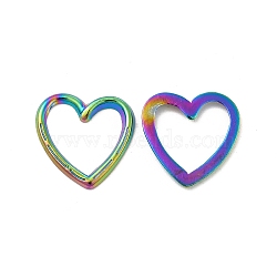 Ion Plating(IP) 304 Stainless Steel Linking Ring, Textured, Heart, Rainbow Color, 15.5x15.5x1.5mm, Inner Diameter: 12.5x12mm(STAS-B032-38MC)
