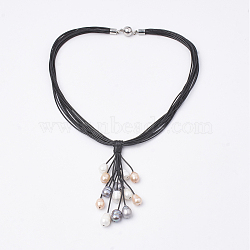 Freshwater Pearl Pendant Lariat Necklaces, with Waxed Cord and Magnetic Clasps, Black, 17.71 inch(45cm)(NJEW-S411-02A)