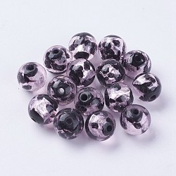 Handmade Silver Foil Lampwork Beads, Round, Pearl Pink, 9.5~10mm, Hole: 1.5~2mm(LAMP-J089-Q02)