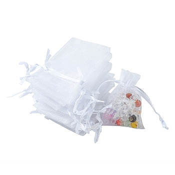 Organza Bags Jewellery Storage Pouches, Wedding Favour Party Mesh Drawstring Gift Bags, White, 7x5cm