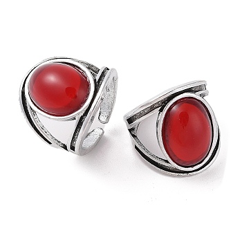 Oval Resin Finger Ring, Alloy Wide Open Cuff Rings, Antique Silver, Cadmium Free & Lead Free, Red, 23.5mm, Inner Diameter: Adjustable 